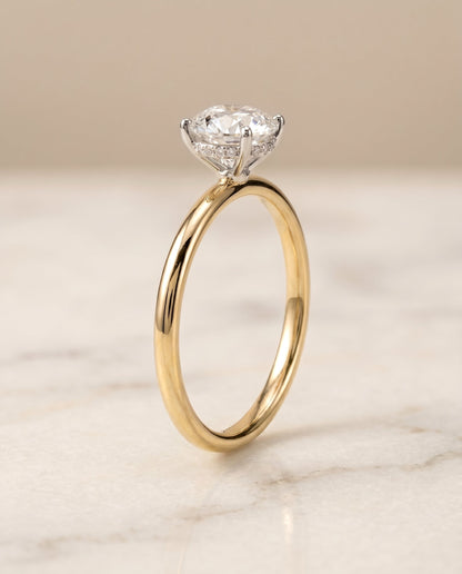 Eartha Select Upper Hidden Halo Solitaire Round Lab Diamond Engagement Ring in 18K Yellow Gold, front view | RockHer
