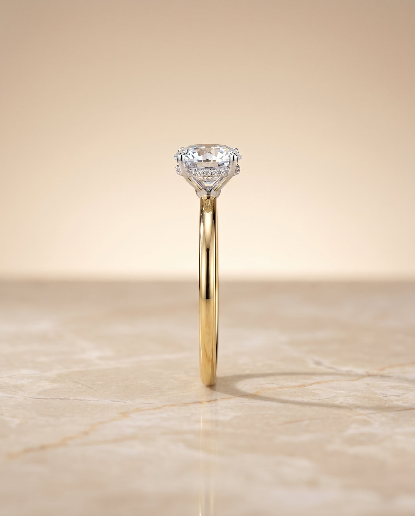 The Eartha Upper Hidden Halo Solitaire Round Engagement Ring Setting in 18K Yellow Gold