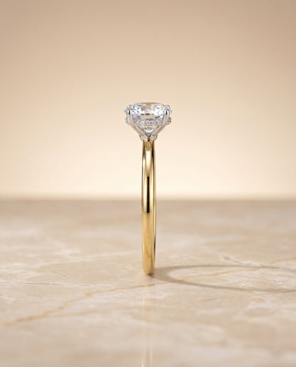 The Eartha Upper Hidden Halo Solitaire Round Engagement Ring Setting in 18K Yellow Gold