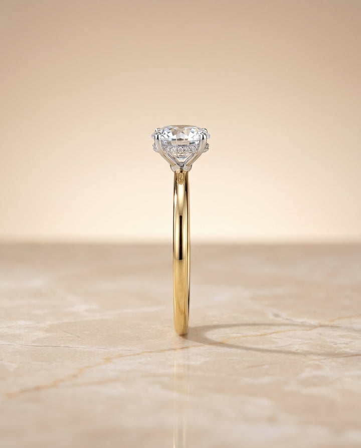 The Eartha Upper Hidden Halo Solitaire Round Engagement Ring Setting in 18K Yellow Gold
