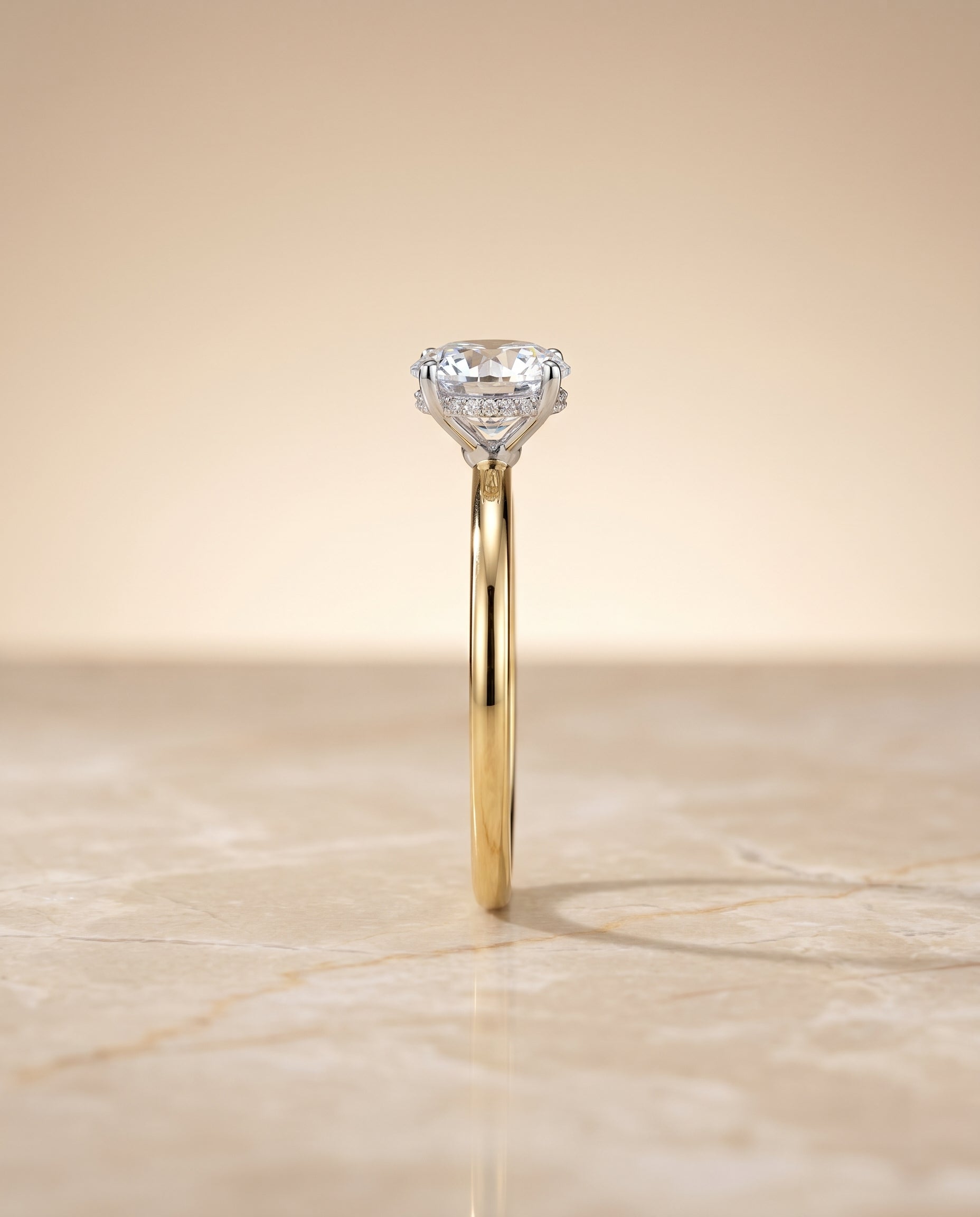 Eartha Select Upper Hidden Halo Solitaire Round Lab Diamond Engagement Ring in 18K Yellow Gold, side view | RockHer