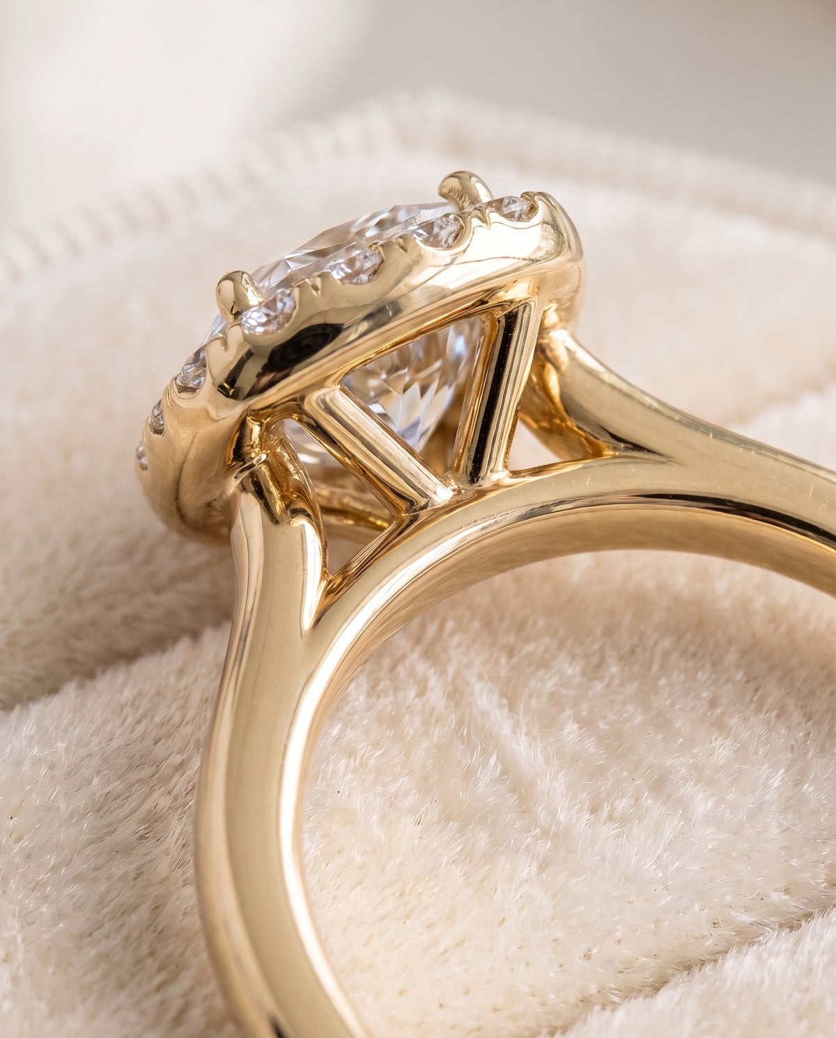 The Eddie Modern French Pavé Halo Cushion Cut Engagement Ring Setting in 18K Yellow Gold