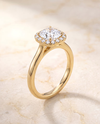 The Eddie Modern French Pavé Halo Cushion Cut Engagement Ring Setting in 18K Yellow Gold