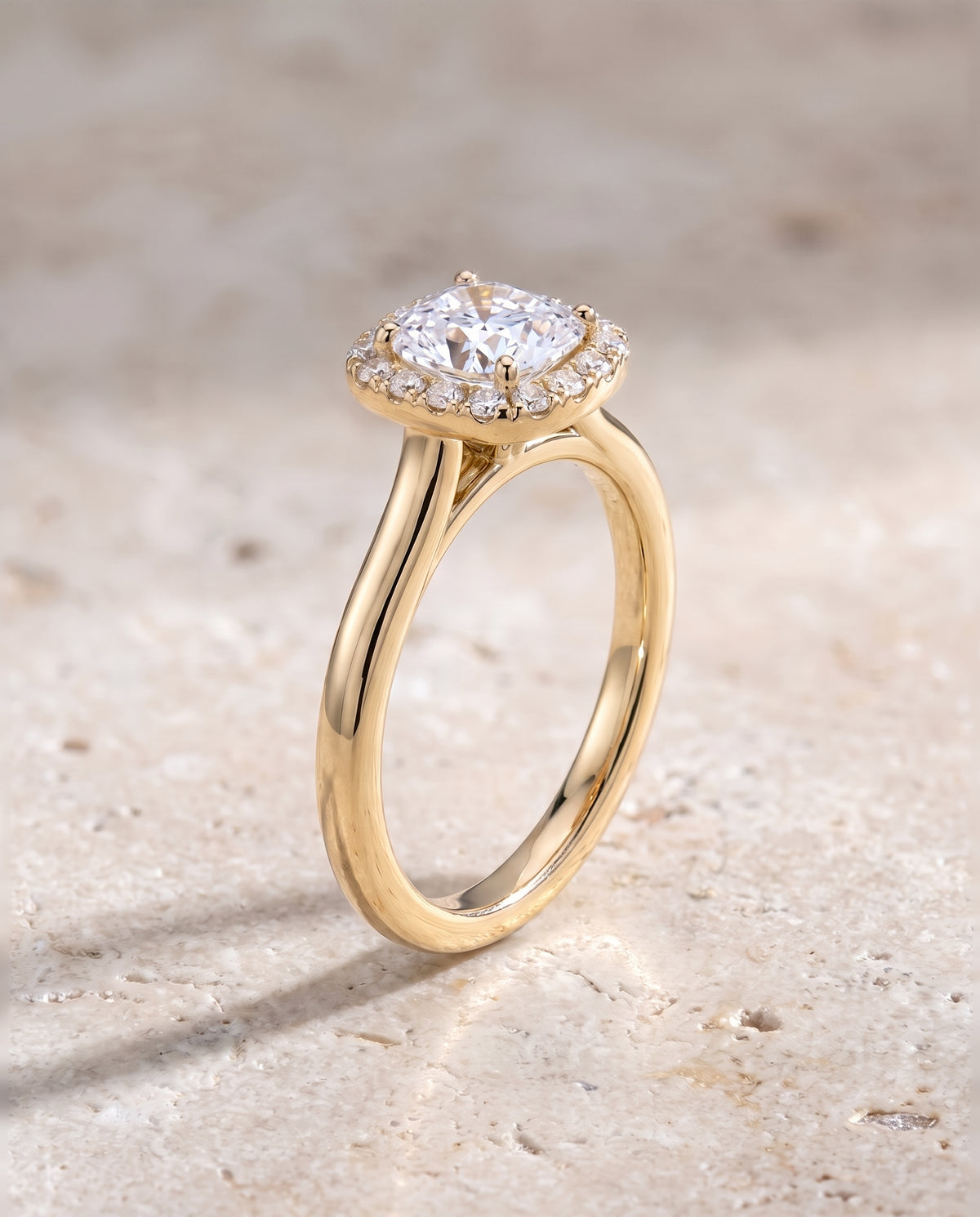 The Eddie Modern French Pavé Halo Cushion Cut Engagement Ring Setting in 18K Yellow Gold