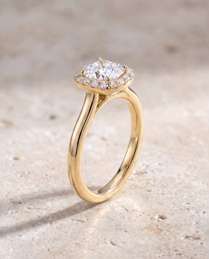 The Eddie Modern French Pavé Halo Cushion Cut Engagement Ring Setting in 18K Yellow Gold