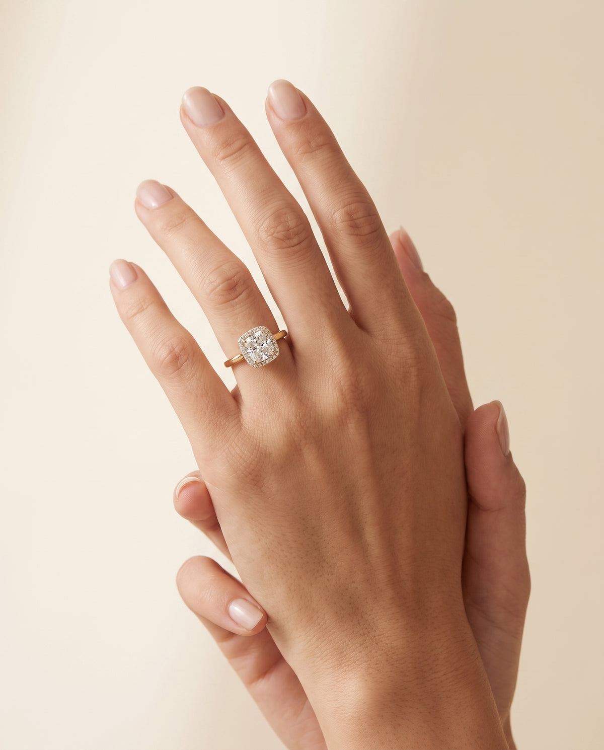 The Eddie Modern French Pavé Halo Cushion Cut Engagement Ring Setting in 18K Yellow Gold