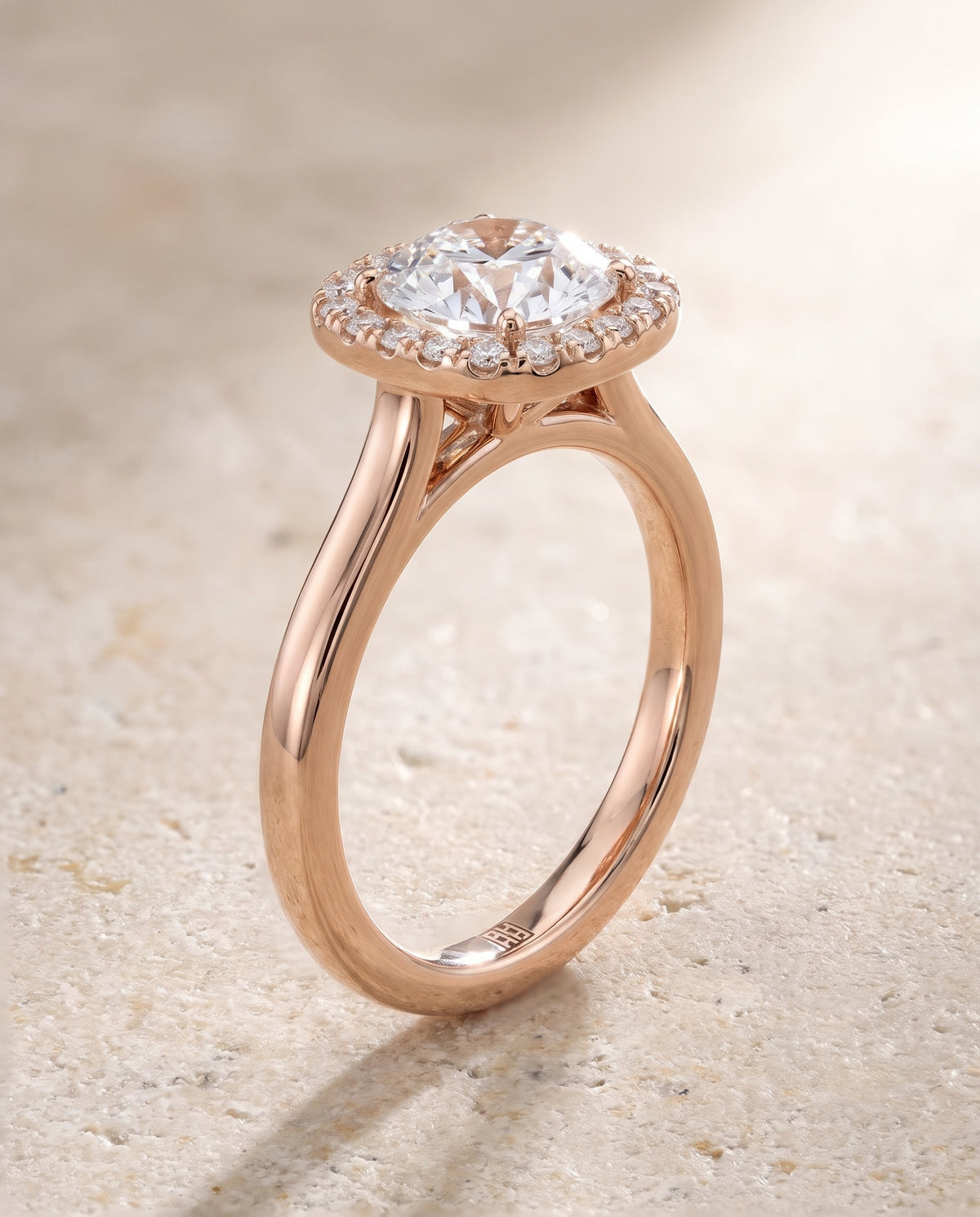 The Eddie Modern French Pavé Halo Round Engagement Ring Setting in 14K Rose Gold