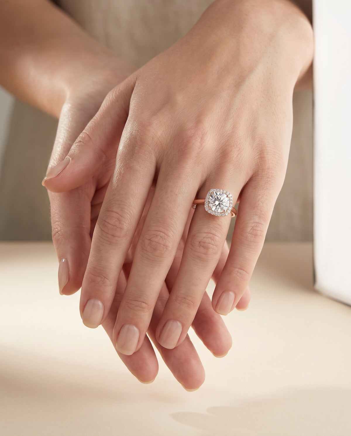 The Eddie Modern French Pavé Halo Round Engagement Ring Setting in 14K Rose Gold
