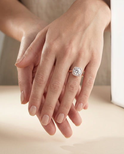 The Eddie Modern French Pavé Halo Round Engagement Ring Setting in 14K Rose Gold