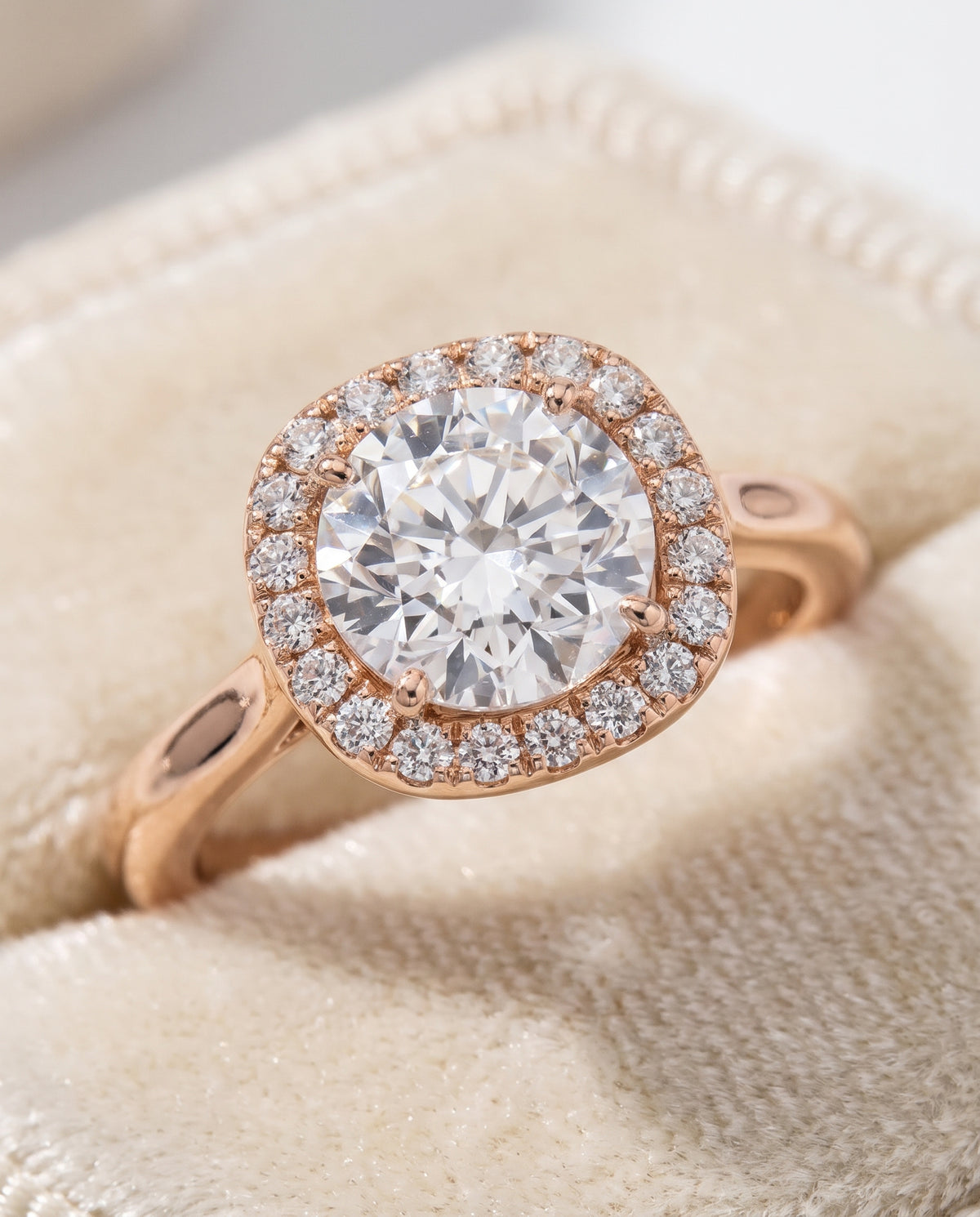 The Eddie Modern French Pavé Halo Round Engagement Ring Setting in 14K Rose Gold