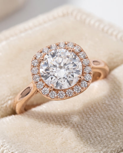 The Eddie Modern French Pavé Halo Round Engagement Ring Setting in 14K Rose Gold