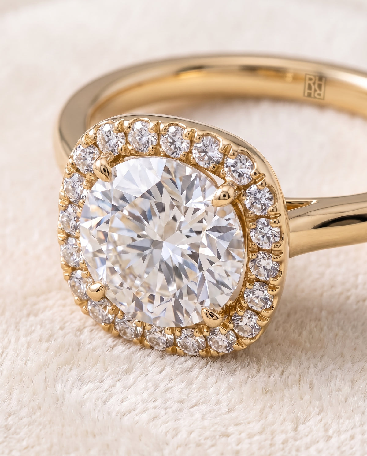 The Eddie Modern French Pavé Halo Round Engagement Ring Setting in 18K Yellow Gold