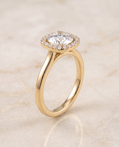The Eddie Modern French Pavé Halo Round Engagement Ring Setting in 18K Yellow Gold