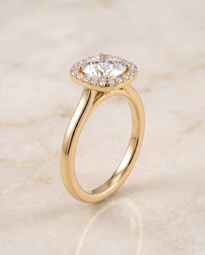 The Eddie Modern French Pavé Halo Round Engagement Ring Setting in 18K Yellow Gold