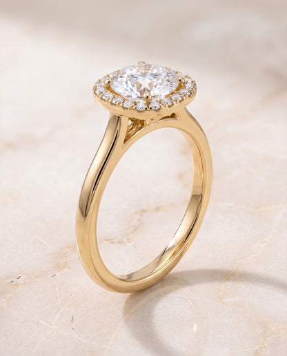The Eddie Modern French Pavé Halo Round Engagement Ring Setting in 18K Yellow Gold