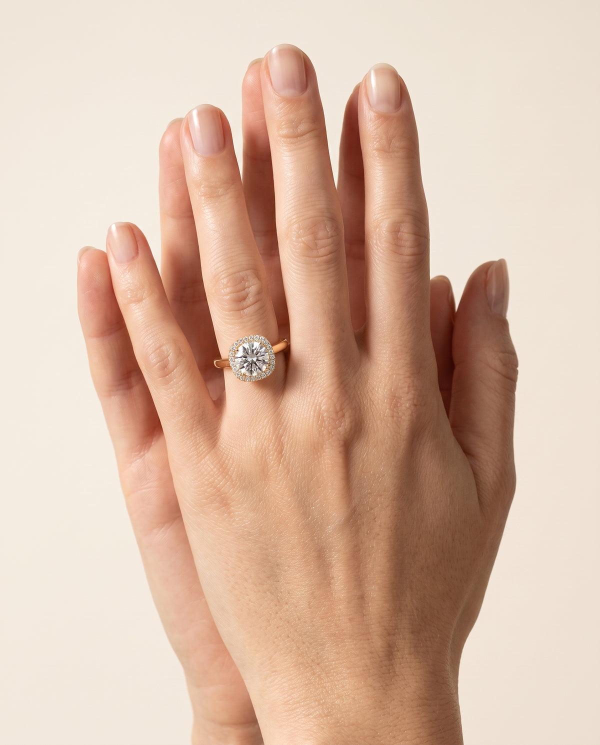 The Eddie Modern French Pavé Halo Round Engagement Ring Setting in 18K Yellow Gold