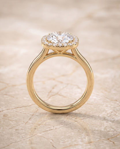 The Eddie Modern French Pavé Halo Round Engagement Ring Setting in 18K Yellow Gold