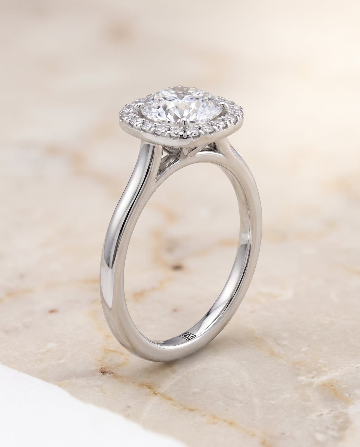 The Eddie Modern French Pavé Halo Round Engagement Ring Setting in Platinum