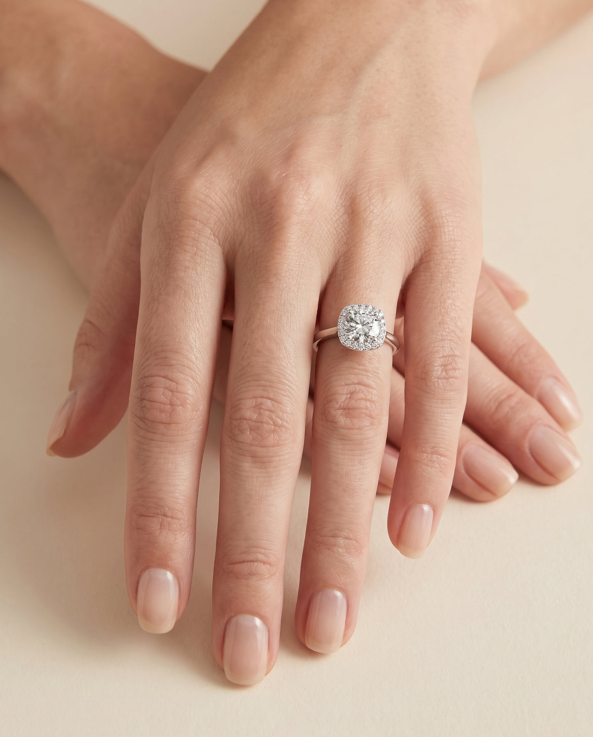 The Eddie Modern French Pavé Halo Round Engagement Ring Setting in Platinum