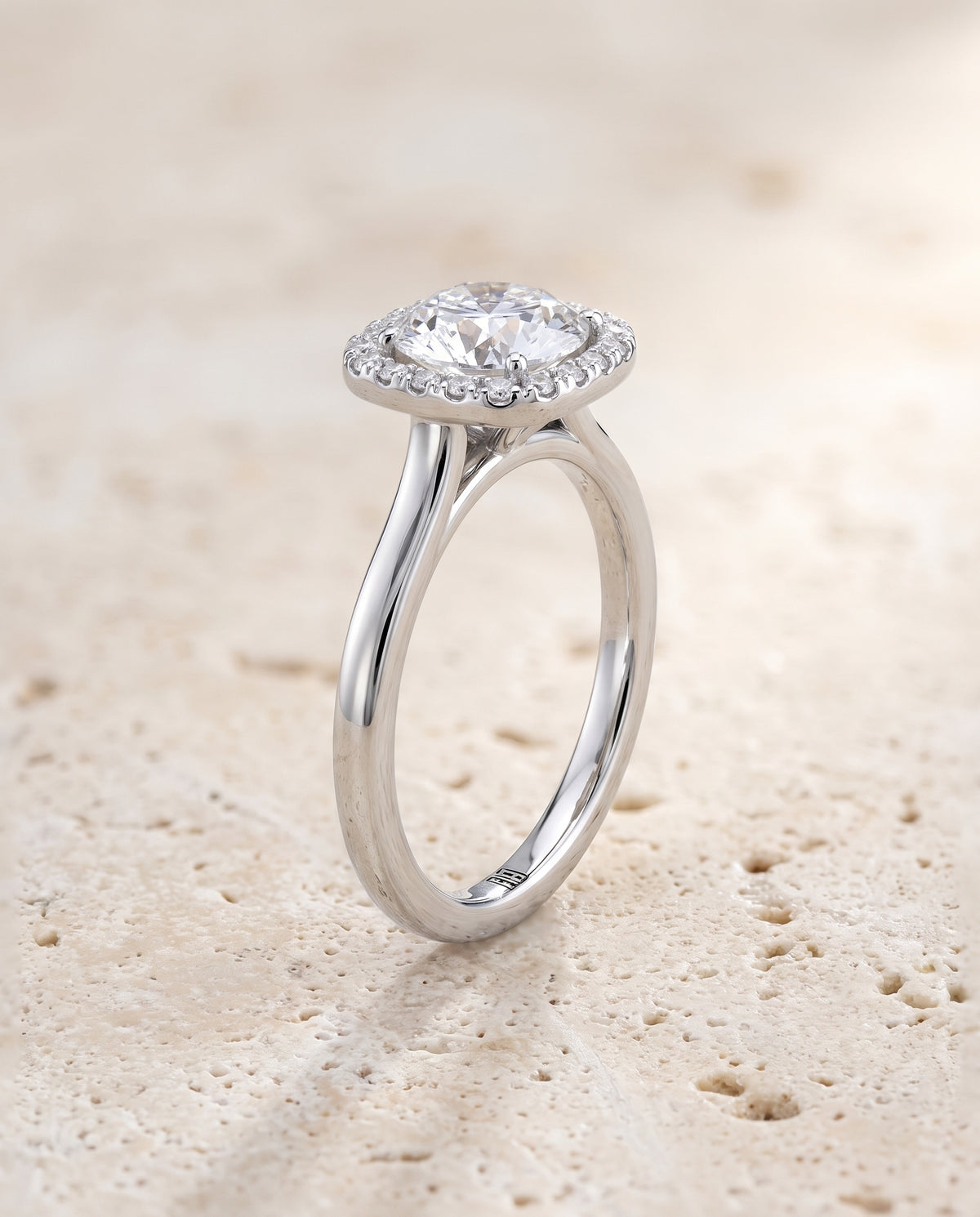 The Eddie Modern French Pavé Halo Round Engagement Ring Setting in Platinum