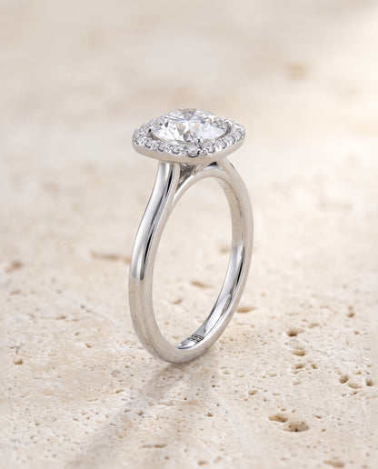 The Eddie Modern French Pavé Halo Round Engagement Ring Setting in Platinum
