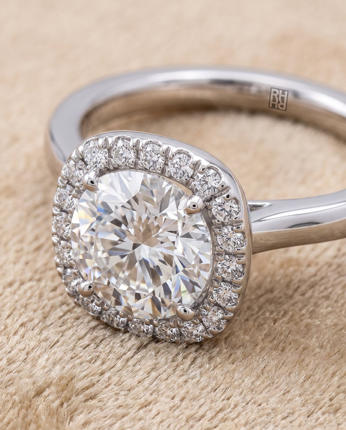 The Eddie Modern French Pavé Halo Round Engagement Ring Setting in Platinum
