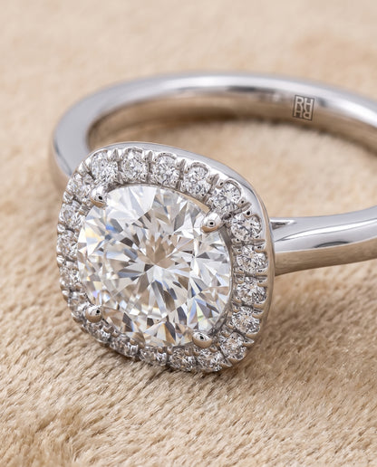 The Eddie Modern French Pavé Halo Round Engagement Ring Setting in Platinum