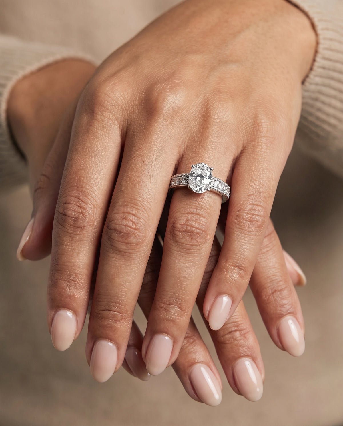 The Eleanor Antique Milgrain Channel Solitaire Oval Engagement Ring Setting in 18K White Gold