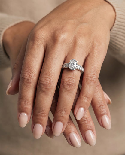 The Eleanor Antique Milgrain Channel Solitaire Oval Engagement Ring Setting in 18K White Gold