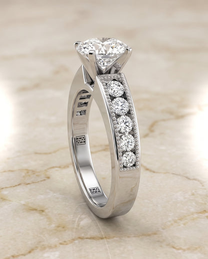 The Eleanor Antique Milgrain Channel Solitaire Oval Engagement Ring Setting in 18K White Gold