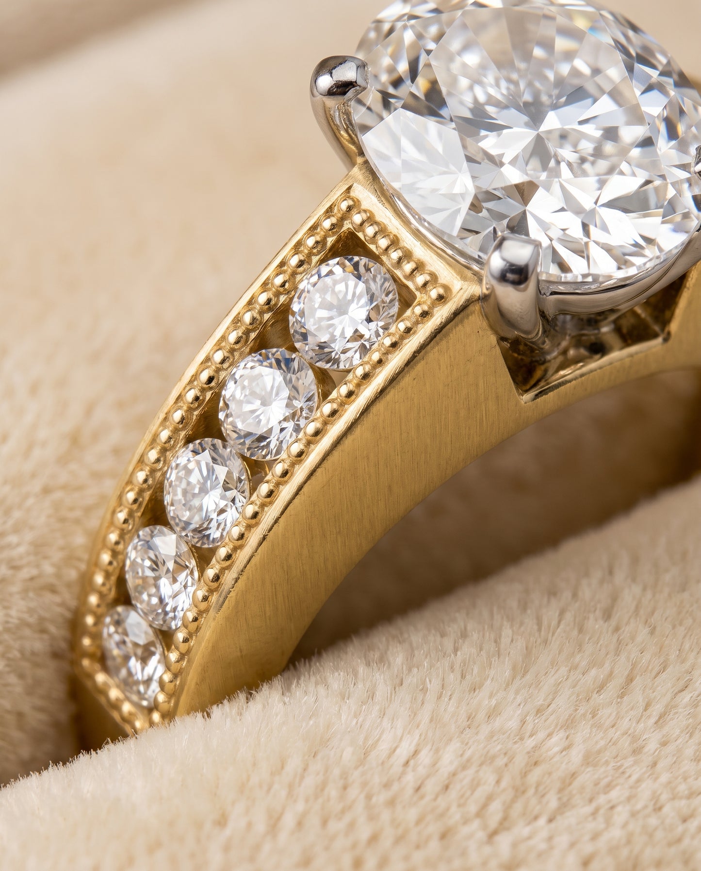 The Eleanor Antique Milgrain Channel Solitaire Oval Engagement Ring Setting in 18K Yellow Gold