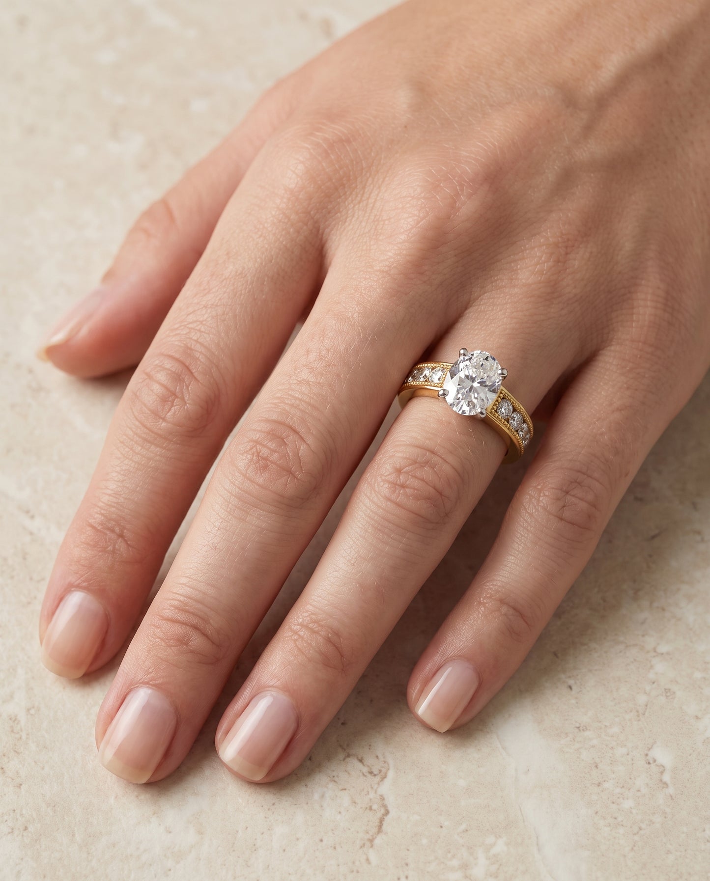The Eleanor Antique Milgrain Channel Solitaire Oval Engagement Ring Setting in 18K Yellow Gold