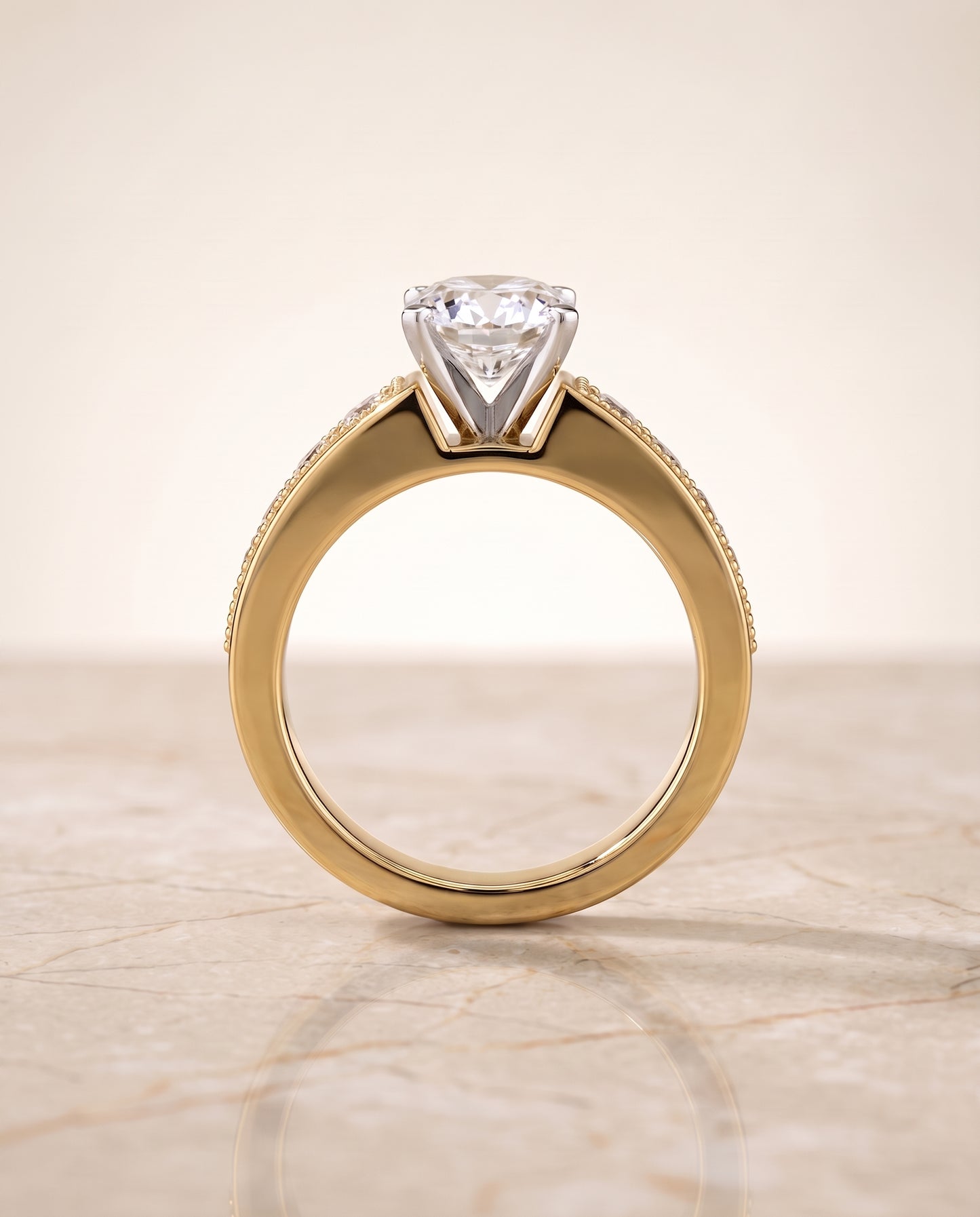 The Eleanor Antique Milgrain Channel Solitaire Oval Engagement Ring Setting in 18K Yellow Gold
