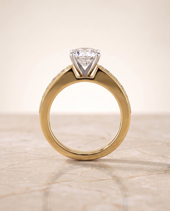 The Eleanor Antique Milgrain Channel Solitaire Oval Engagement Ring Setting in 18K Yellow Gold