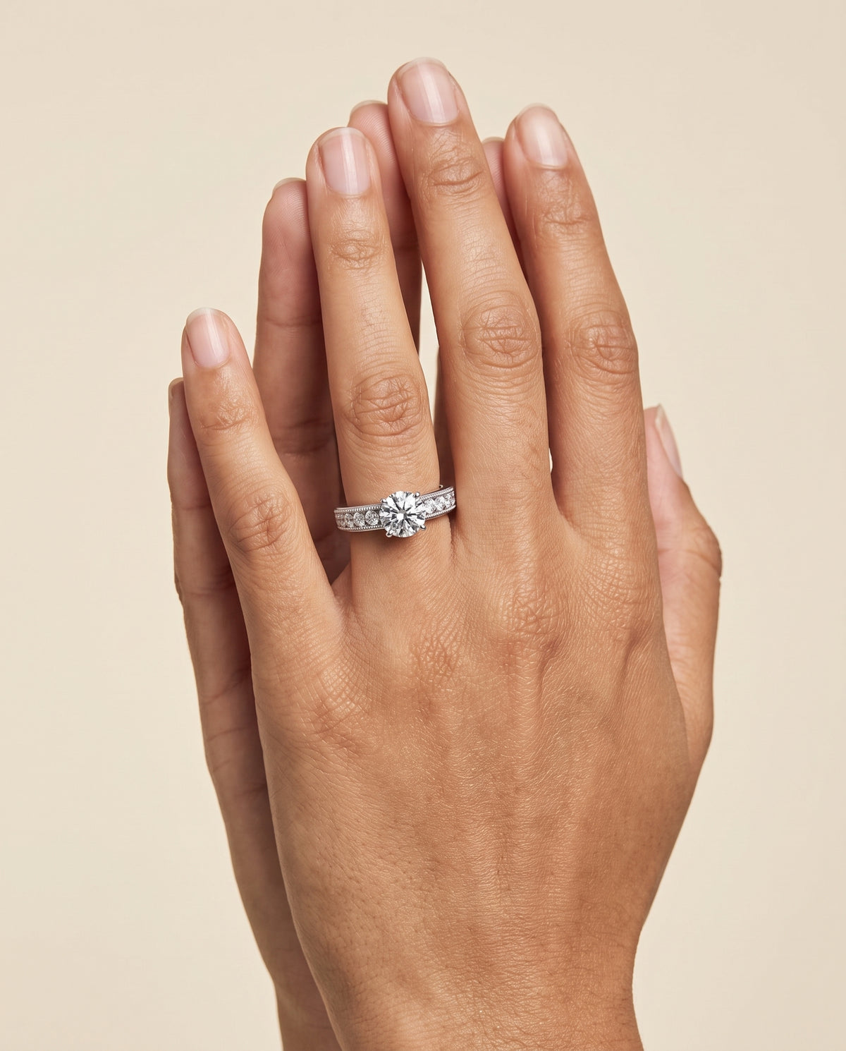 The Eleanor Antique Milgrain Channel Solitaire Round Engagement Ring Setting in 18K White Gold