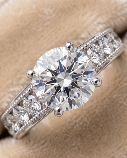 The Eleanor Antique Milgrain Channel Solitaire Round Engagement Ring Setting in 18K White Gold