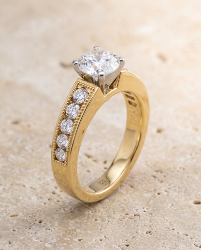 The Eleanor Antique Milgrain Channel Solitaire Round Engagement Ring Setting in 18K Yellow Gold