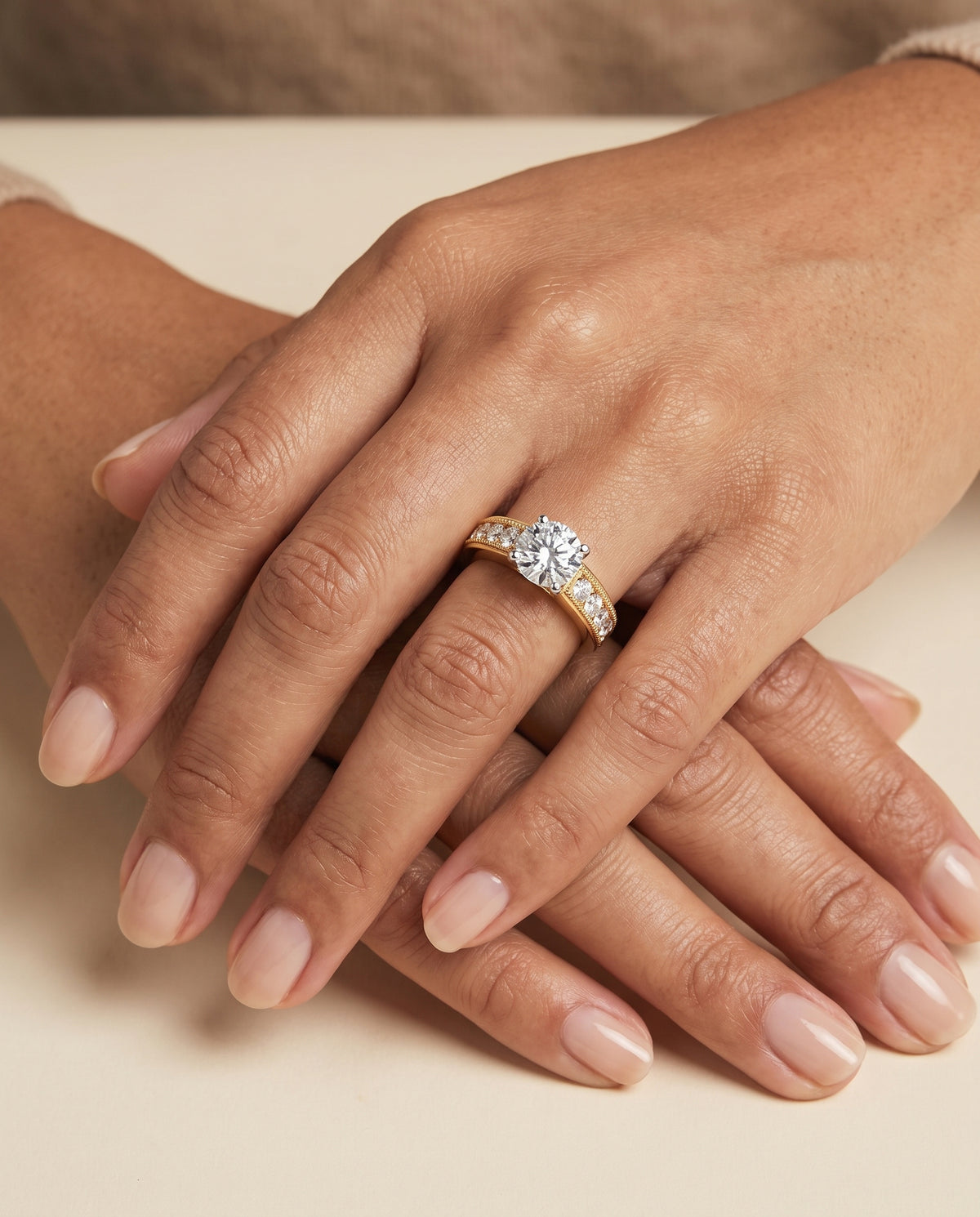The Eleanor Antique Milgrain Channel Solitaire Round Engagement Ring Setting in 18K Yellow Gold