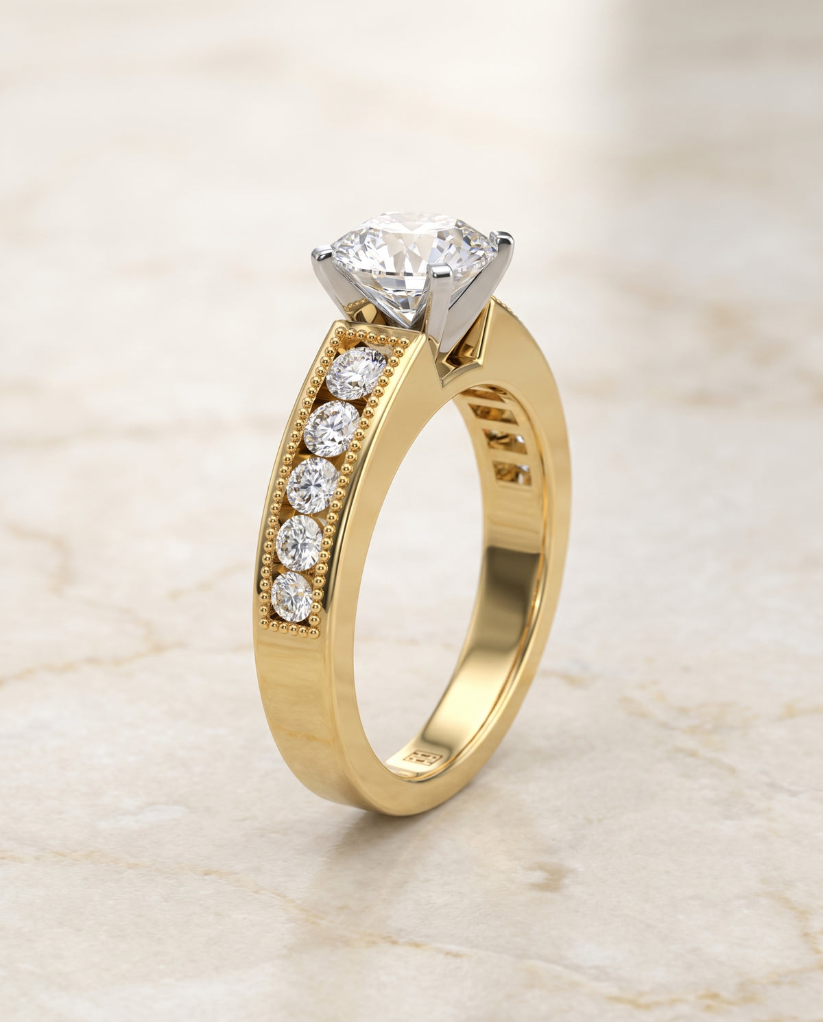 The Eleanor Antique Milgrain Channel Solitaire Round Engagement Ring Setting in 18K Yellow Gold