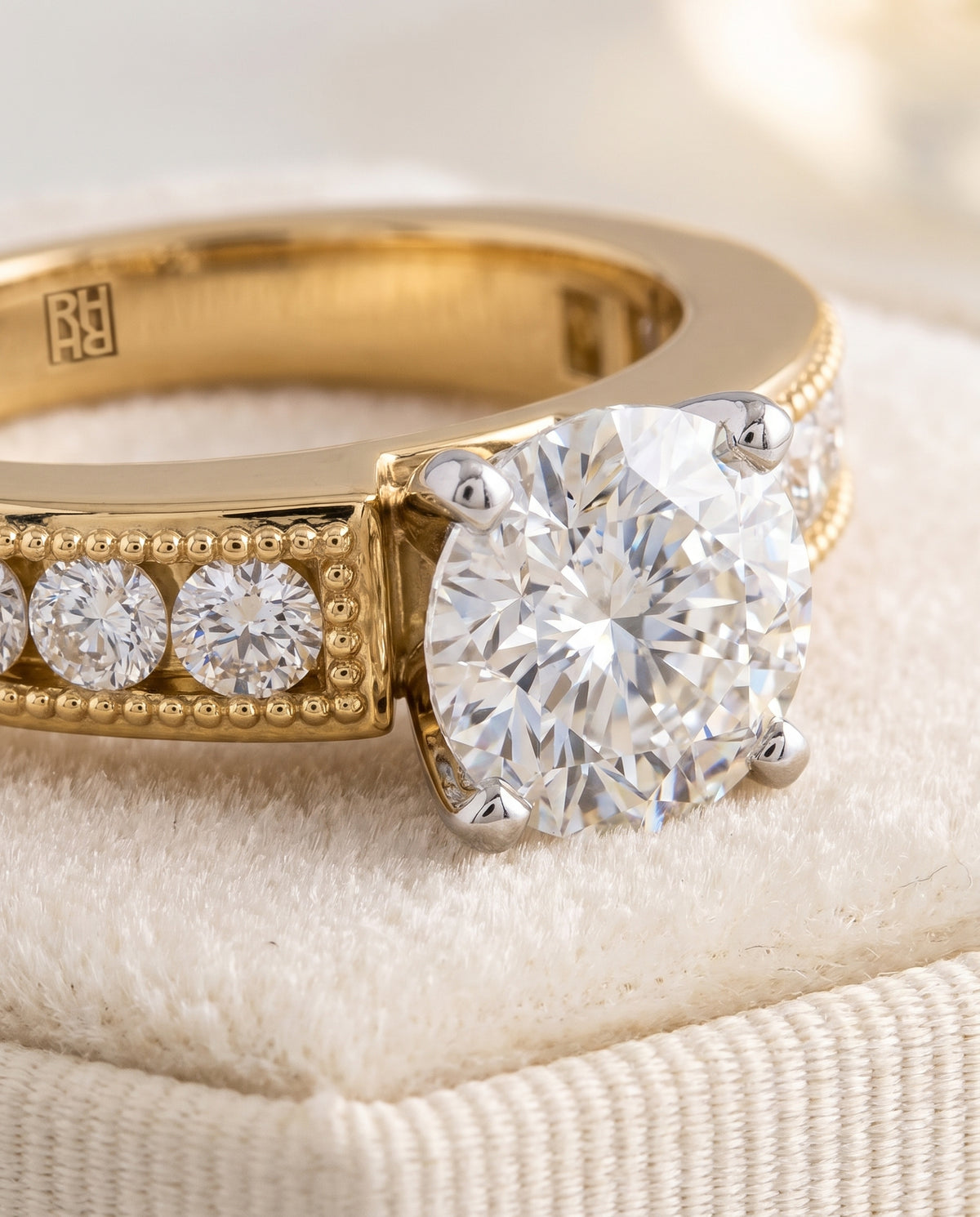 The Eleanor Antique Milgrain Channel Solitaire Round Engagement Ring Setting in 18K Yellow Gold