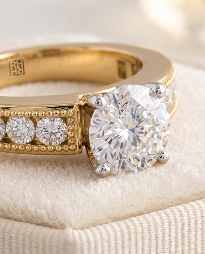 The Eleanor Antique Milgrain Channel Solitaire Round Engagement Ring Setting in 18K Yellow Gold