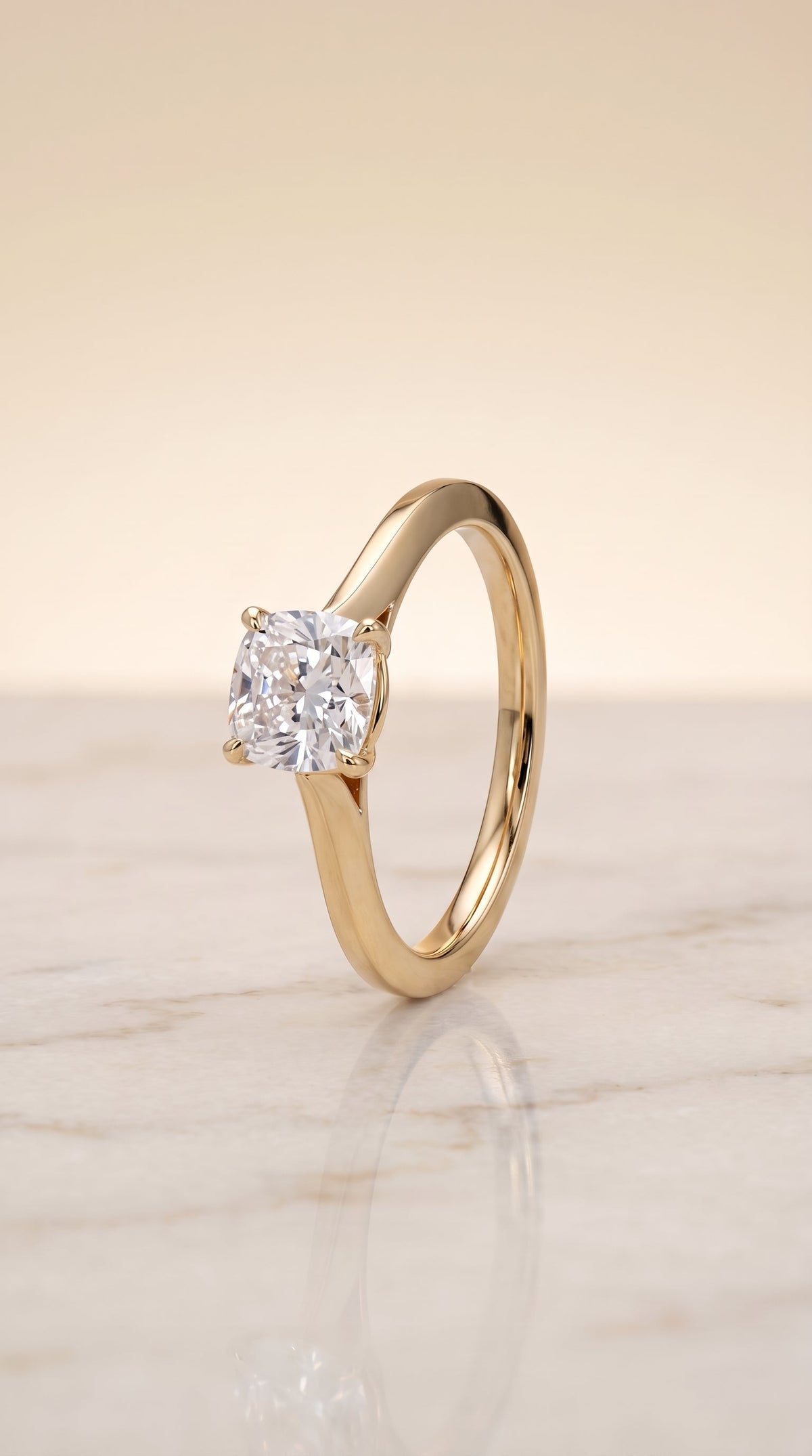 Elena Select Solitaire Cushion Cut Lab Diamond Engagement Ring in 18K Yellow Gold, front view | RockHer
