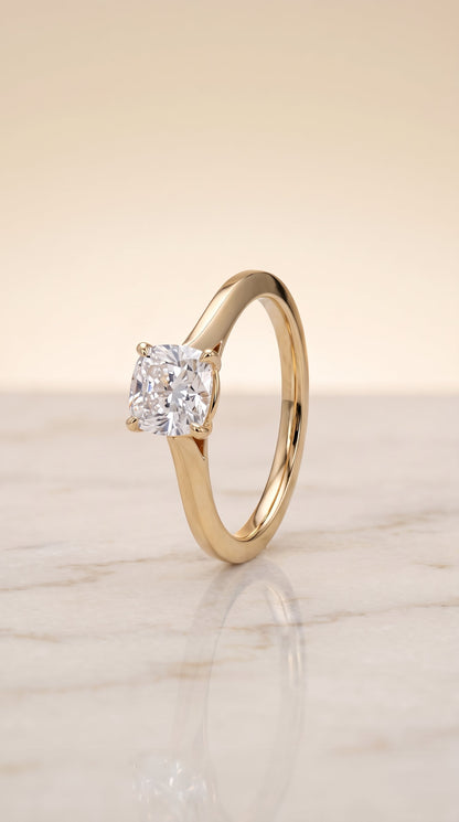 Elena Select Solitaire Cushion Cut Lab Diamond Engagement Ring in 18K Yellow Gold, front view | RockHer