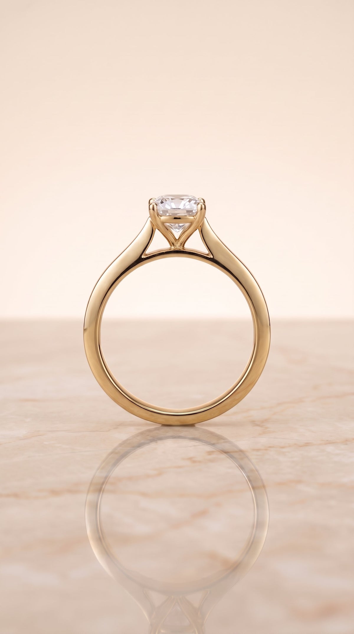 Elena Select Solitaire Cushion Cut Lab Diamond Engagement Ring in 18K Yellow Gold, side view | RockHer