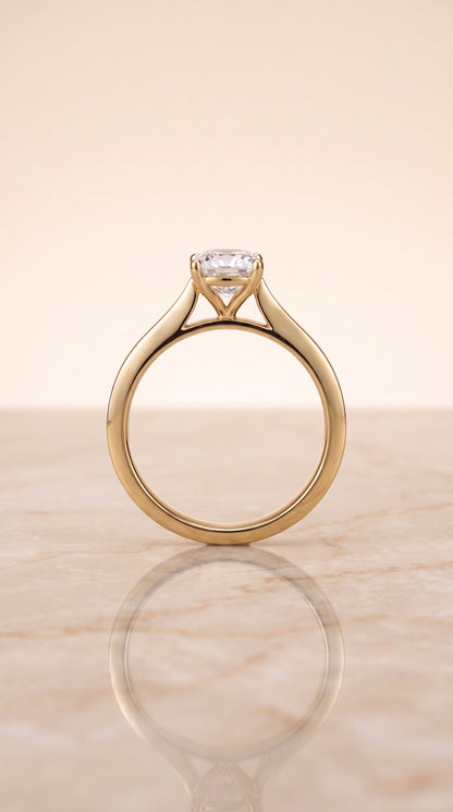 Elena Select Solitaire Cushion Cut Lab Diamond Engagement Ring in 18K Yellow Gold, side view | RockHer