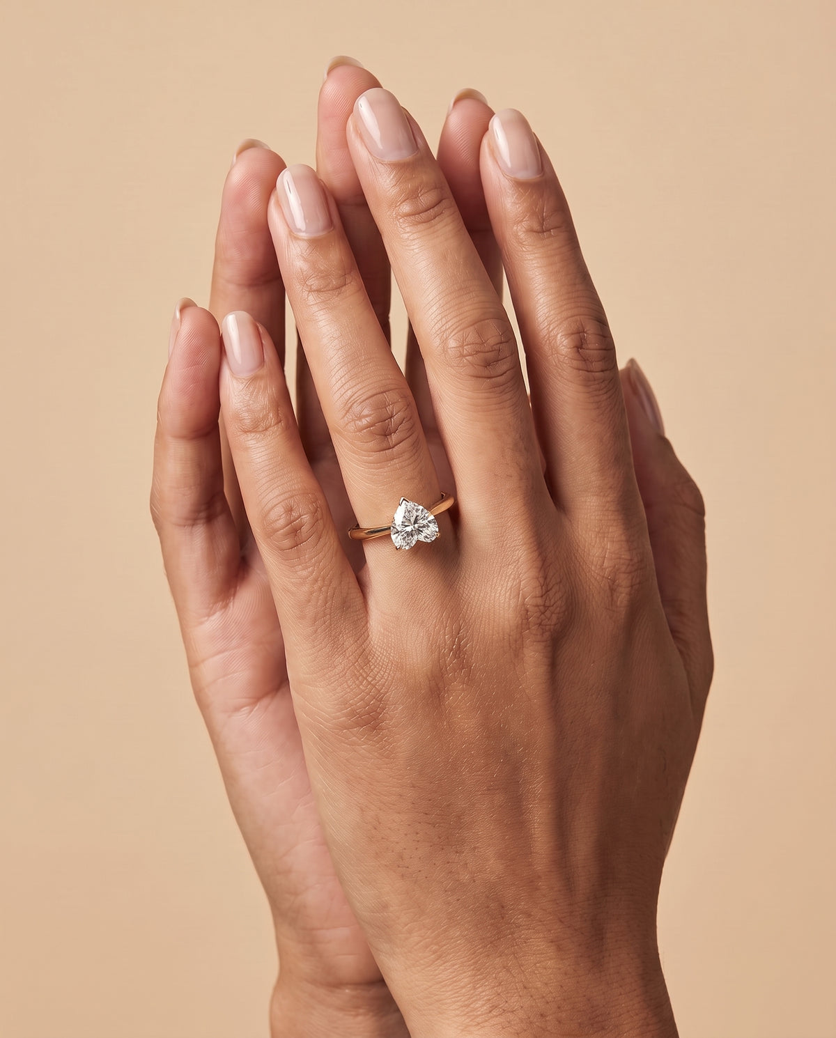 The Elena Timeless Graduated Beveled Shank Solitaire Heart Engagement Ring Setting in 18K Yellow Gold
