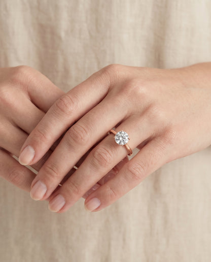 The Elena Timeless Graduated Beveled Shank Solitaire Round Engagement Ring Setting in 14K Rose Gold