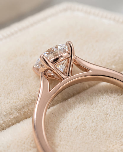 The Elena Timeless Graduated Beveled Shank Solitaire Round Engagement Ring Setting in 14K Rose Gold