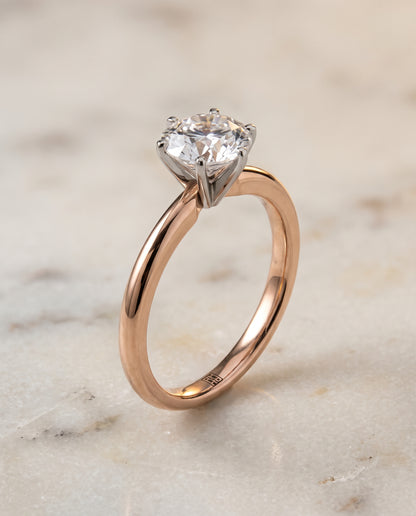 The Elettra Timeless Comfort Fit Six Prong Solitaire Round Engagement Ring Setting in 14K Rose Gold