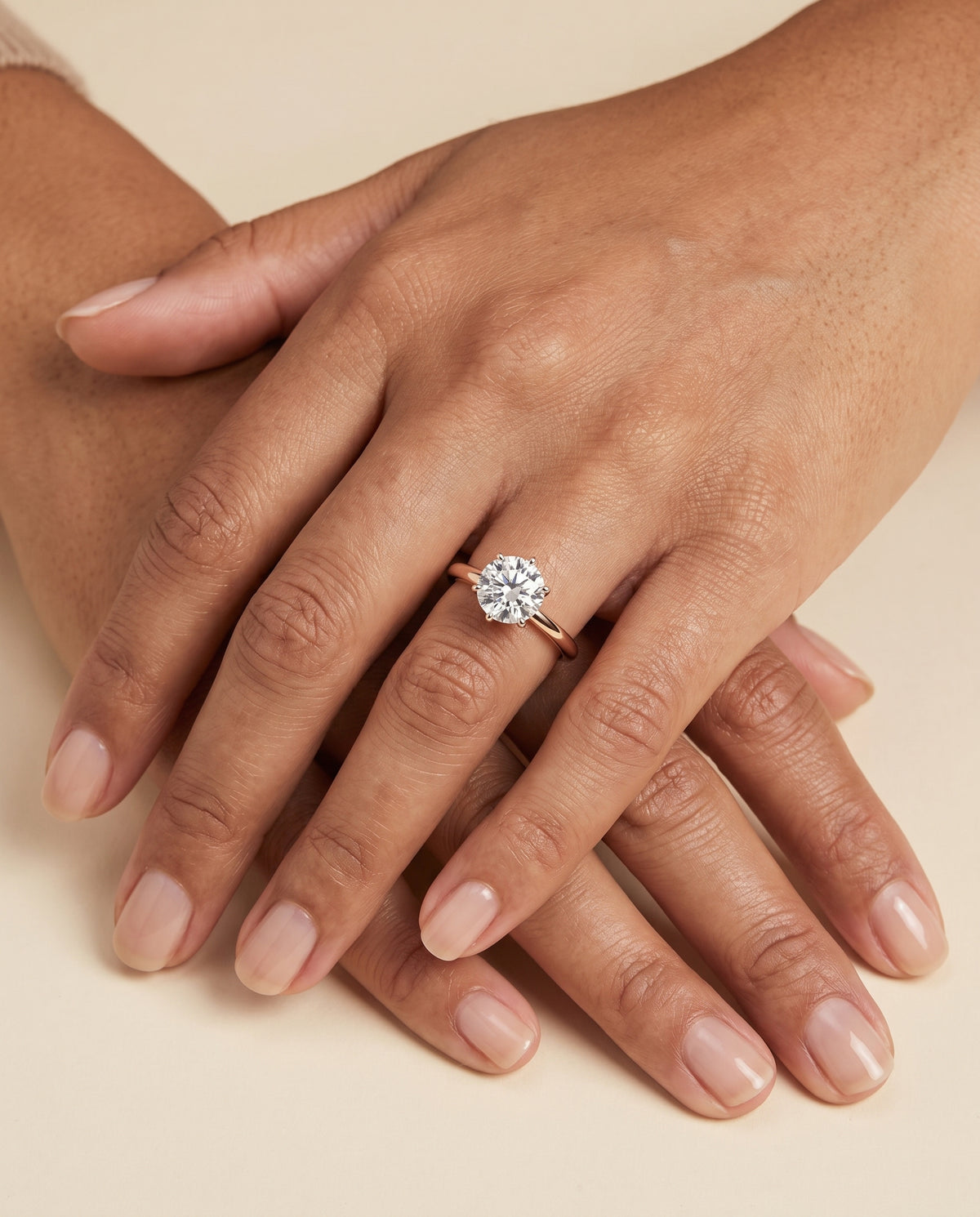 The Elettra Timeless Comfort Fit Six Prong Solitaire Round Engagement Ring Setting in 14K Rose Gold